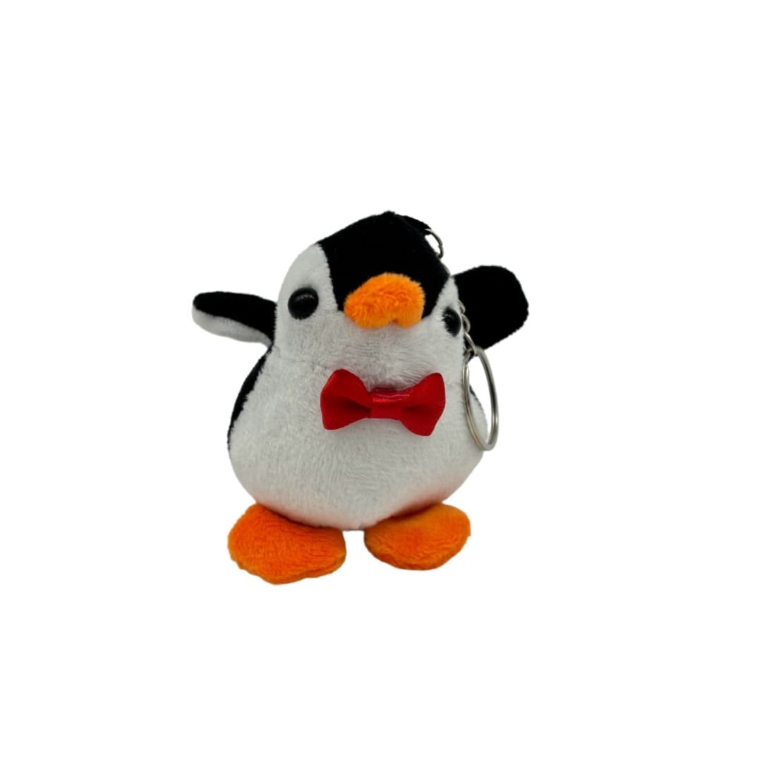 Chaveiro de pelúcia de pinguim em pé