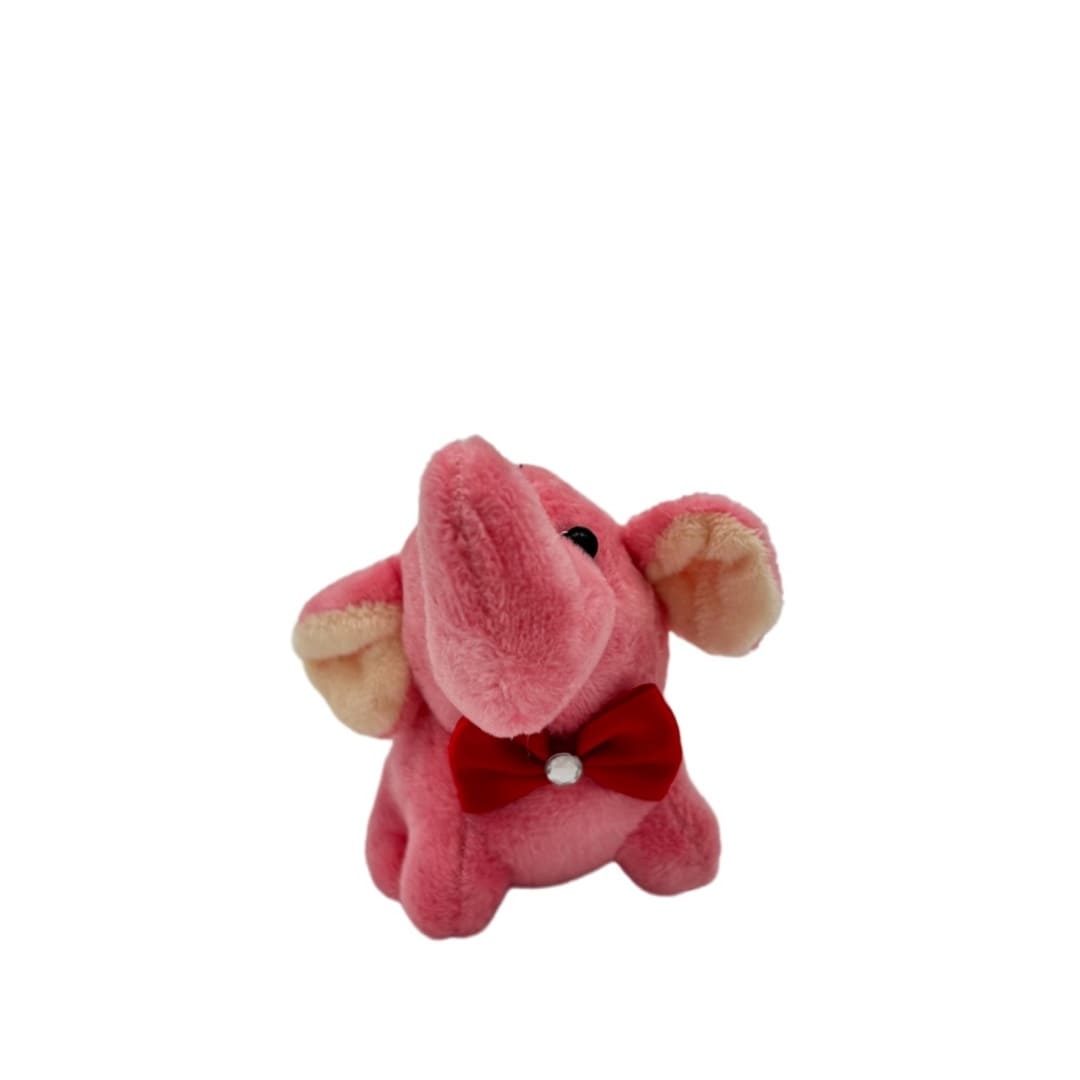 Chaveiro de pelúcia de elefante rosa pink com laço vermelho