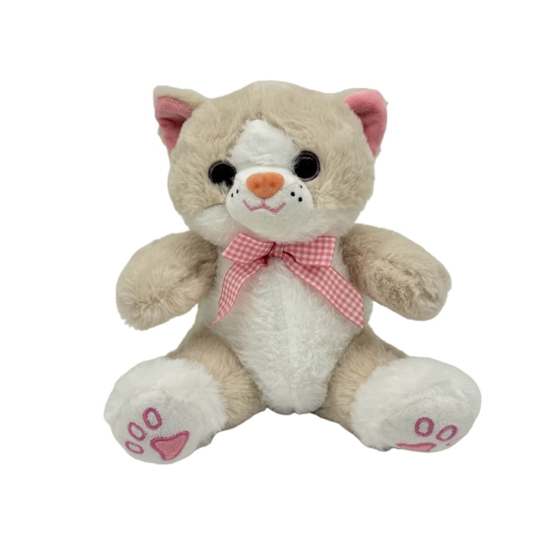 Pelúcia de gato com laço e orelha rosa